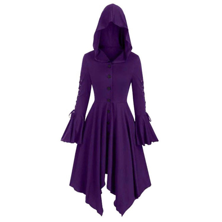 Medieval Hooded Lace-Up Pullover Dress
