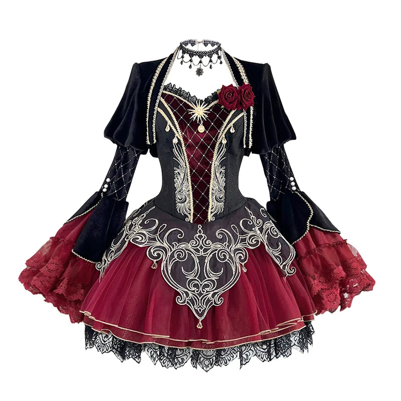 Lace Spliced Sling Punk Dress Set