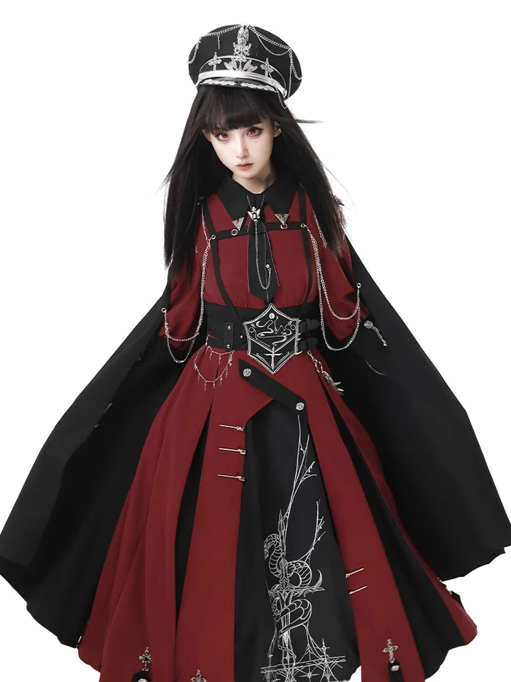 Military Style Shawl Coat Punk Dress