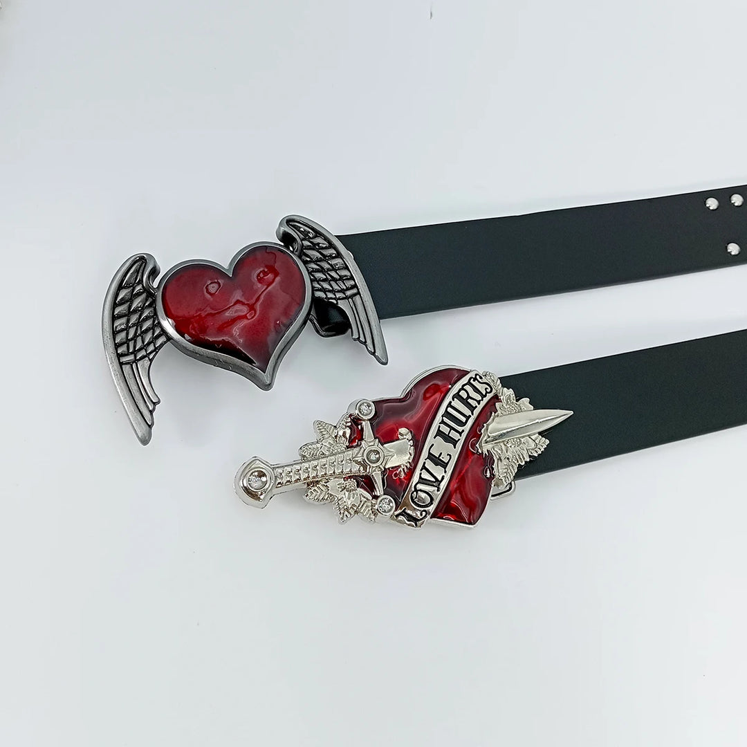 Red Heart Wings Belt Rivet Waistband