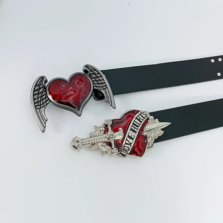 Red Heart Wings Belt Rivet Waistband