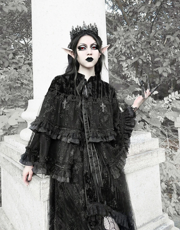 Heavy Lace Velvet Cape Coat