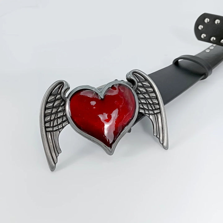 Red Heart Wings Belt Rivet Waistband