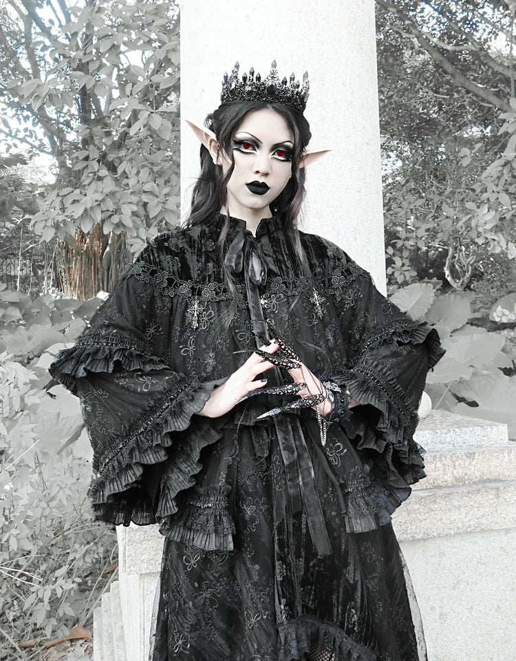 Heavy Lace Velvet Cape Coat
