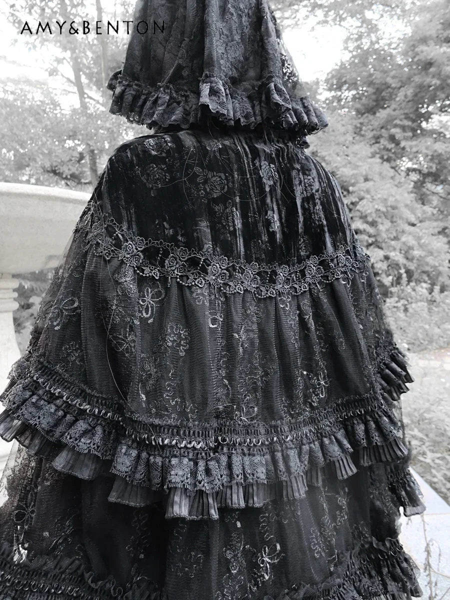 Heavy Lace Velvet Cape Coat