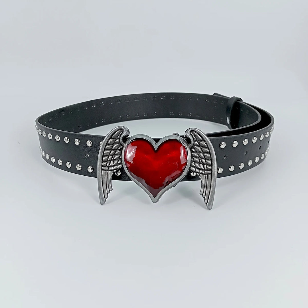 Red Heart Wings Belt Rivet Waistband