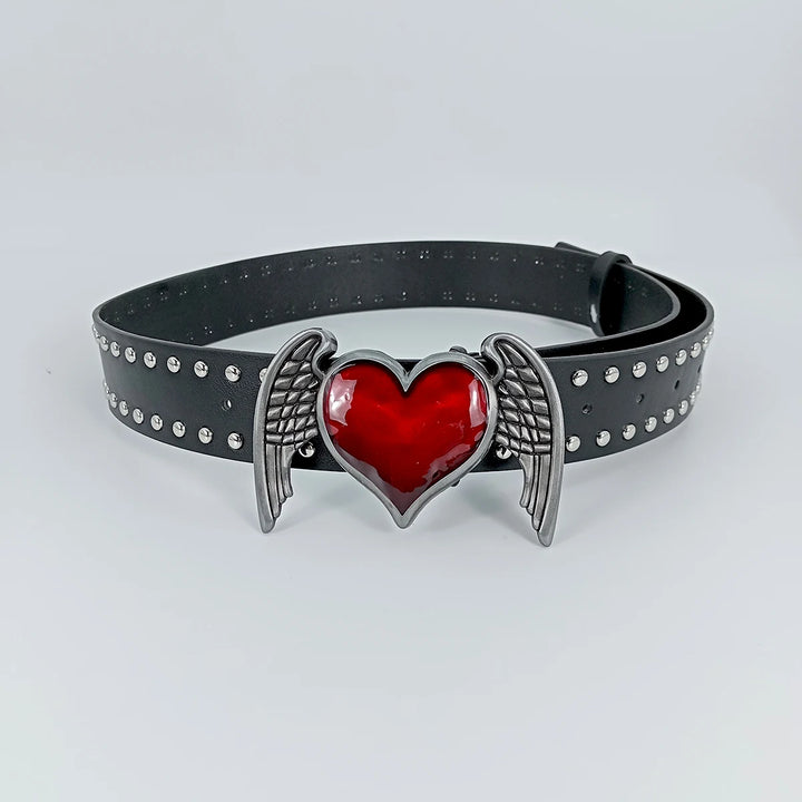 Red Heart Wings Belt Rivet Waistband