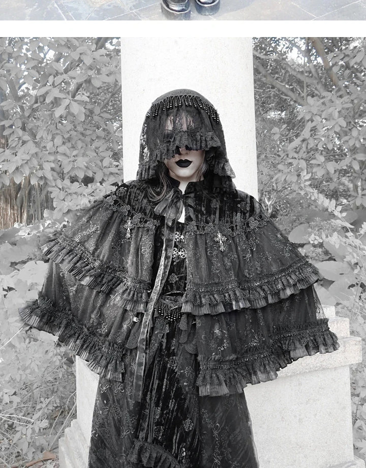 Heavy Lace Velvet Cape Coat