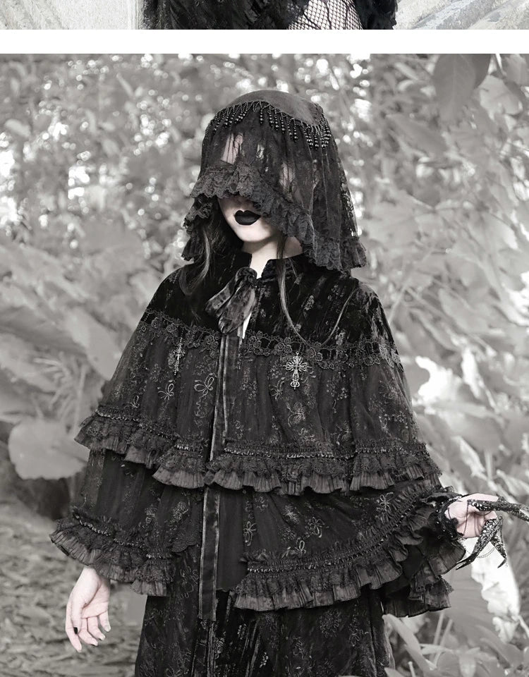 Heavy Lace Velvet Cape Coat