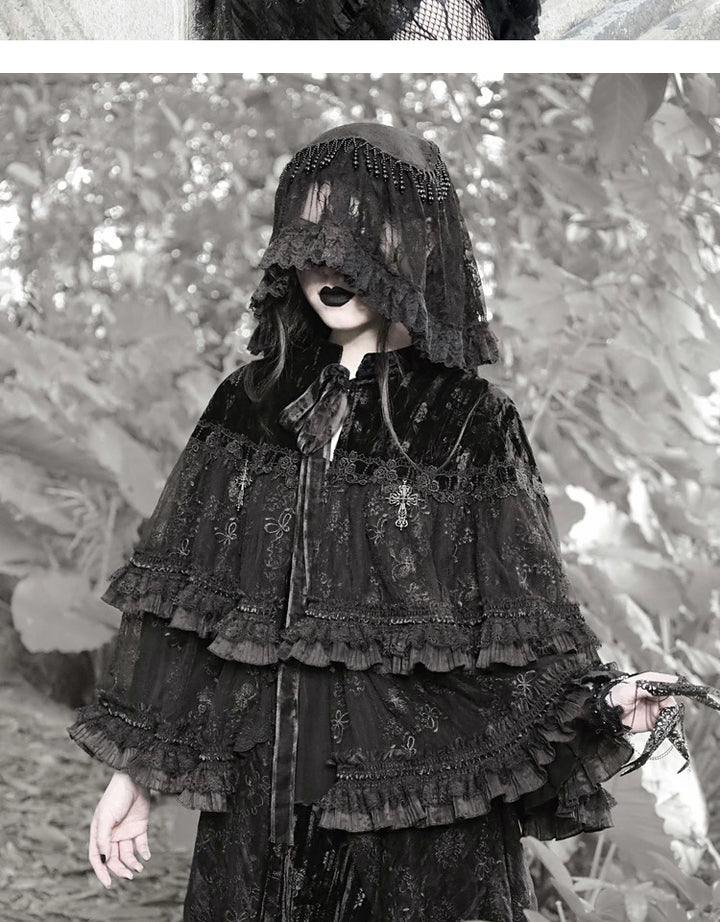 Heavy Lace Velvet Cape Coat