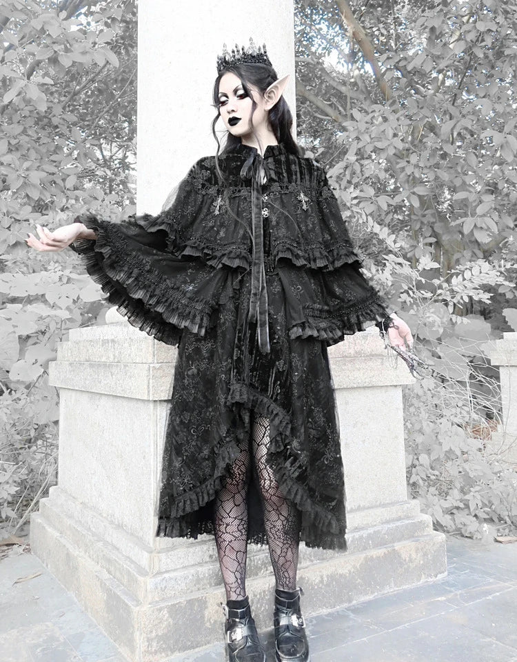 Heavy Lace Velvet Cape Coat