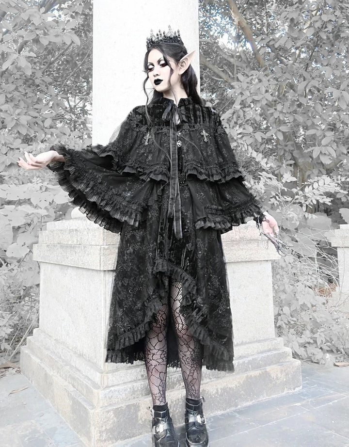 Heavy Lace Velvet Cape Coat