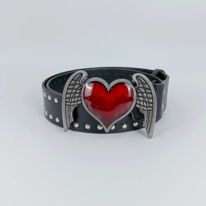 Red Heart Wings Belt Rivet Waistband