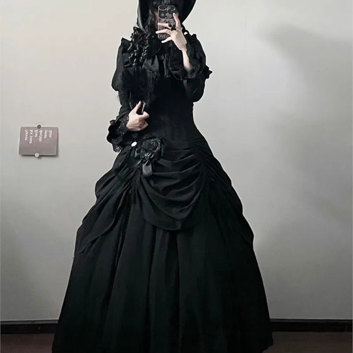 Fishbone Lace Hem Belted Skirt