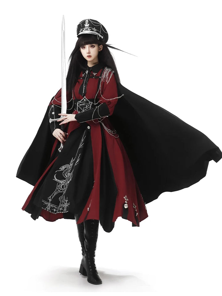 Military Style Shawl Coat Punk Dress