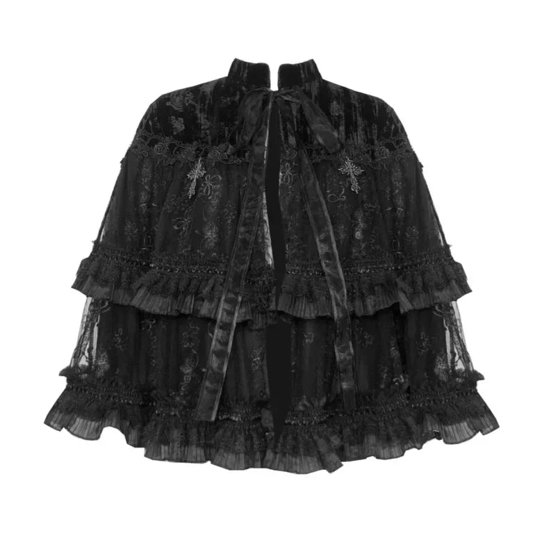 Heavy Lace Velvet Cape Coat