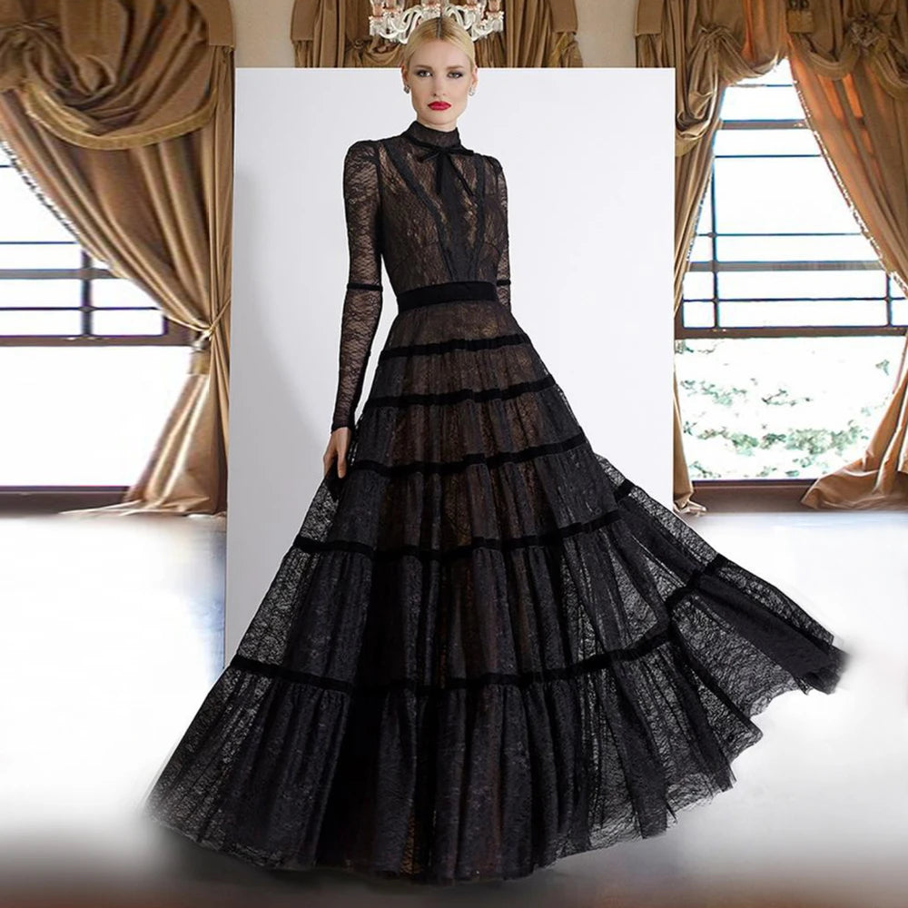 Lace High Neck Gown Dress