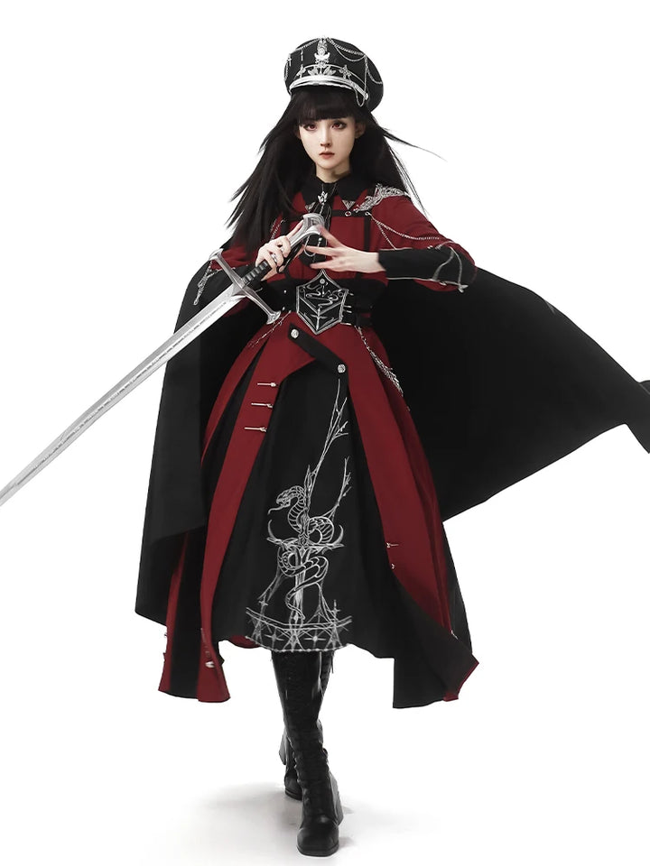 Military Style Shawl Coat Punk Dress