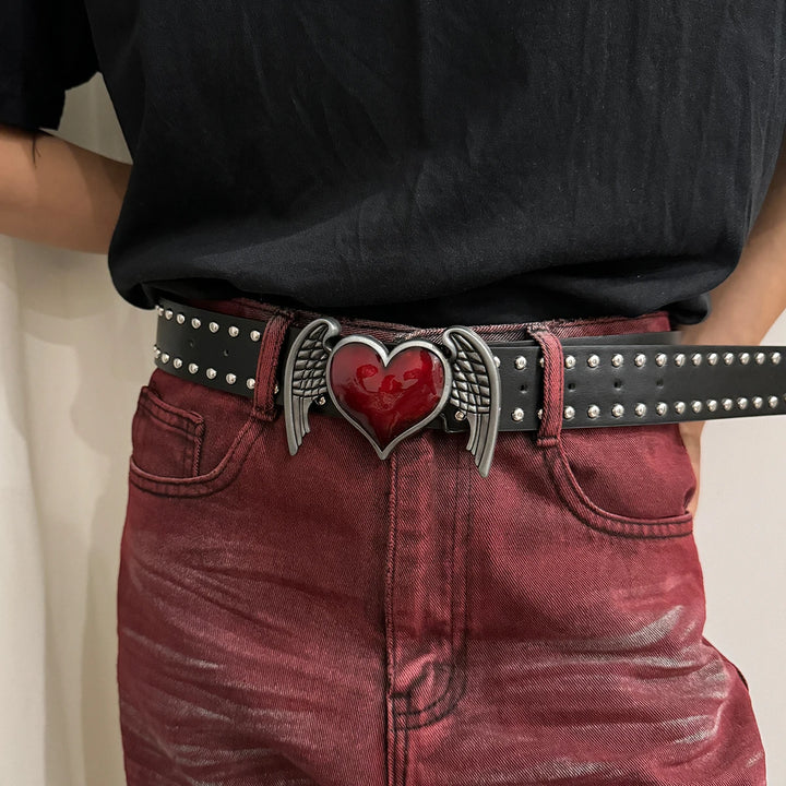 Red Heart Wings Belt Rivet Waistband