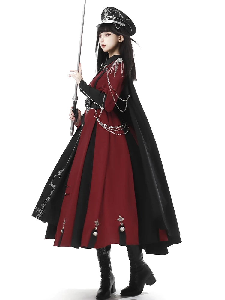 Military Style Shawl Coat Punk Dress