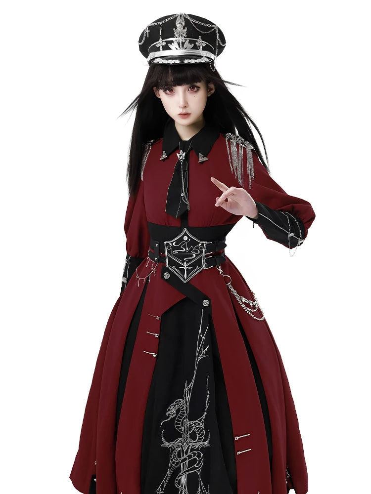 Military Style Shawl Coat Punk Dress