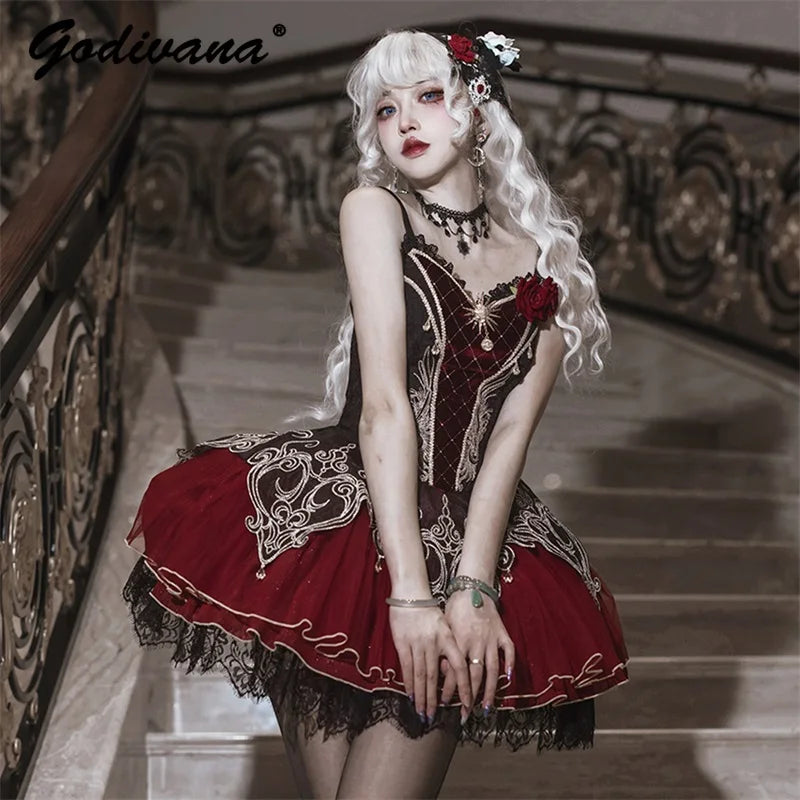 Lace Spliced Sling Punk Dress Set
