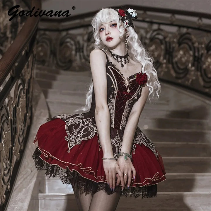 Lace Spliced Sling Punk Dress Set