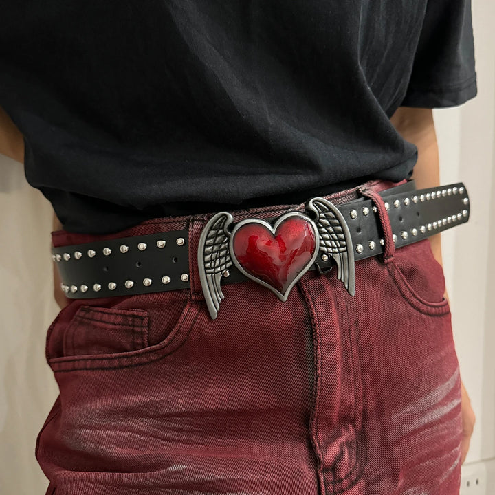 Red Heart Wings Belt Rivet Waistband