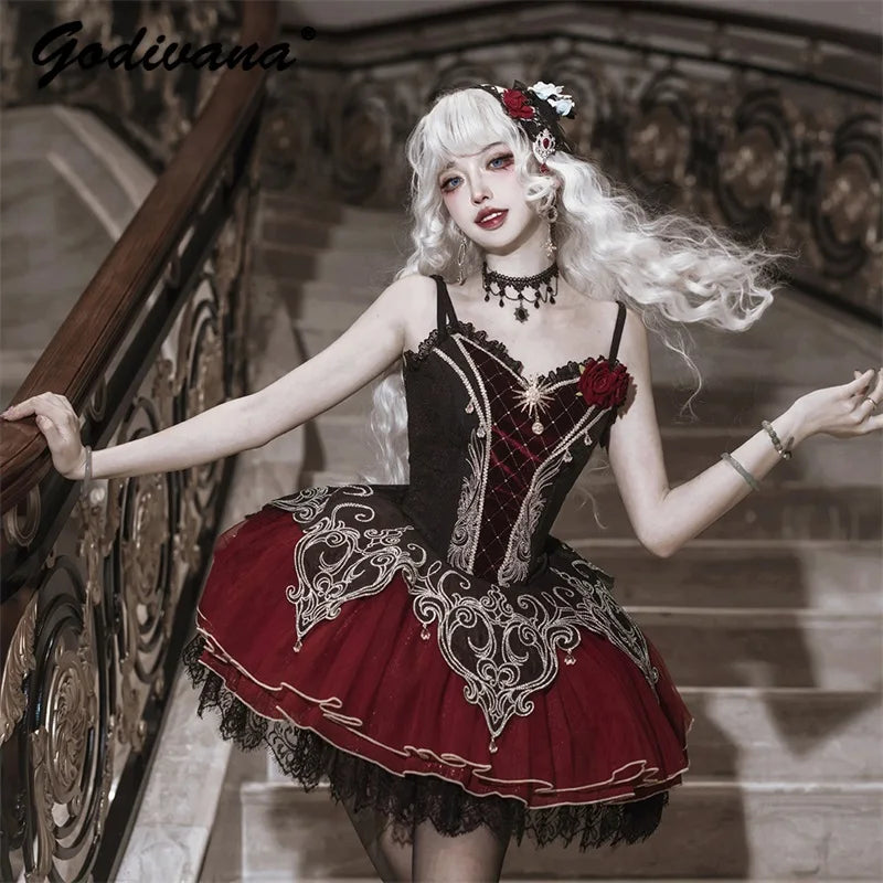 Lace Spliced Sling Punk Dress Set