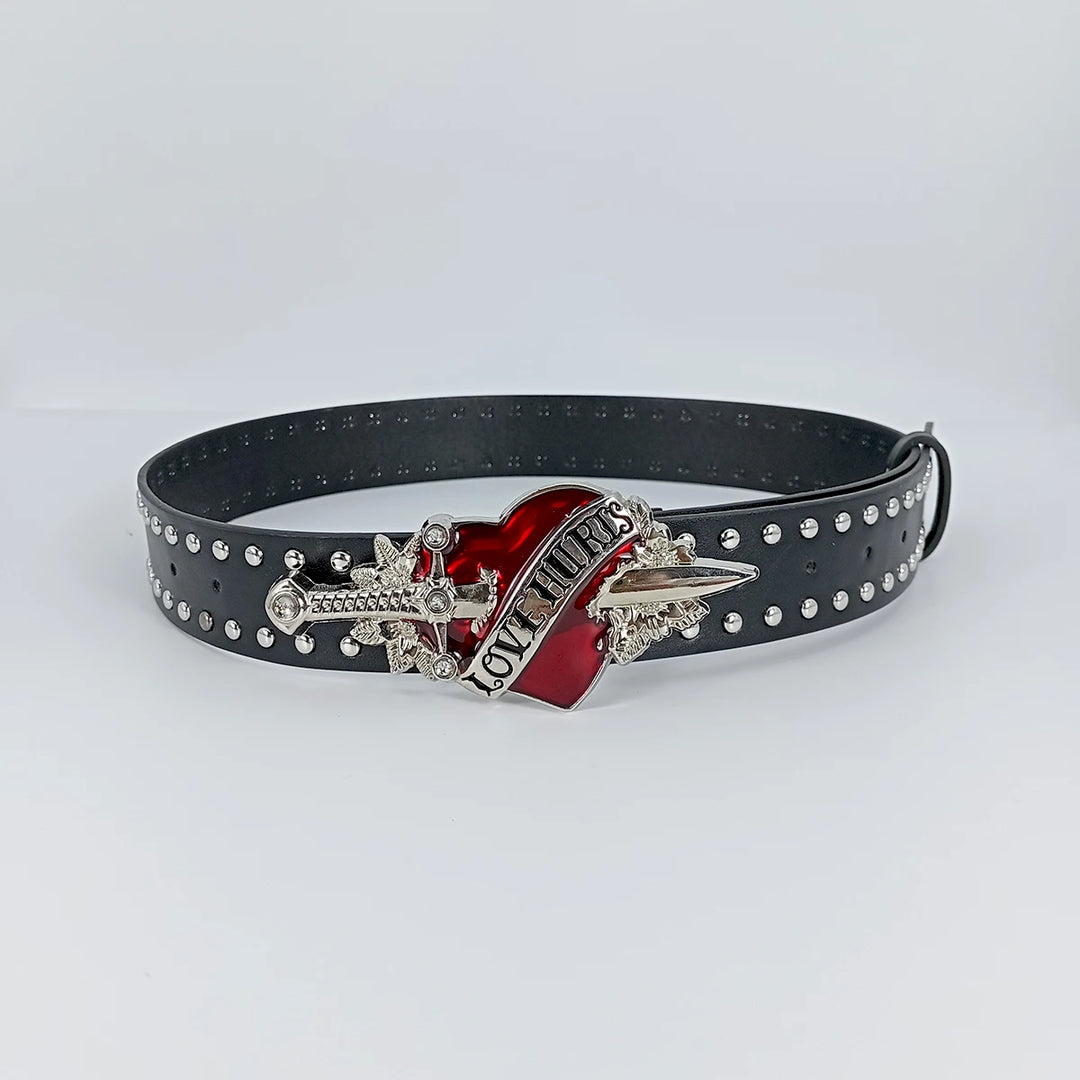 Red Heart Wings Belt Rivet Waistband