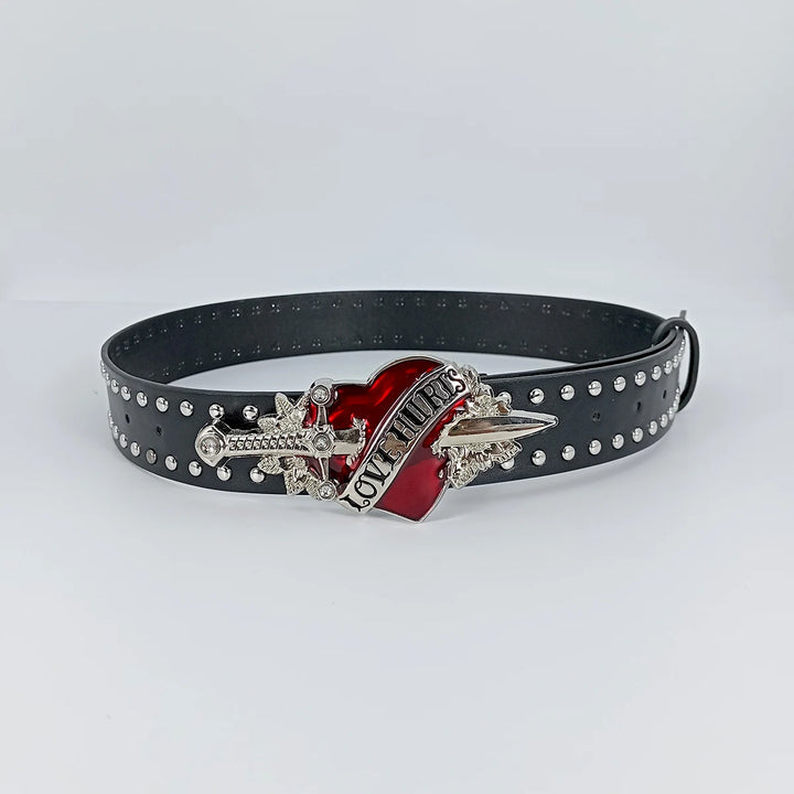 Red Heart Wings Belt Rivet Waistband