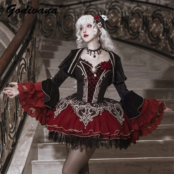 Lace Spliced Sling Punk Dress Set