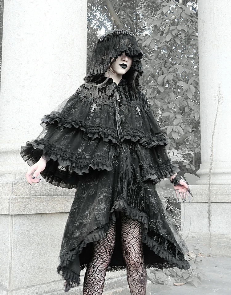 Heavy Lace Velvet Cape Coat