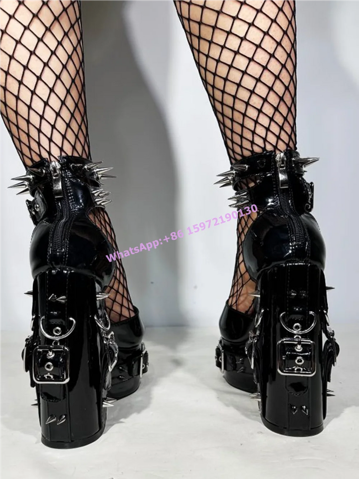 Metal Buckle Patent Leather Hotties Sandals